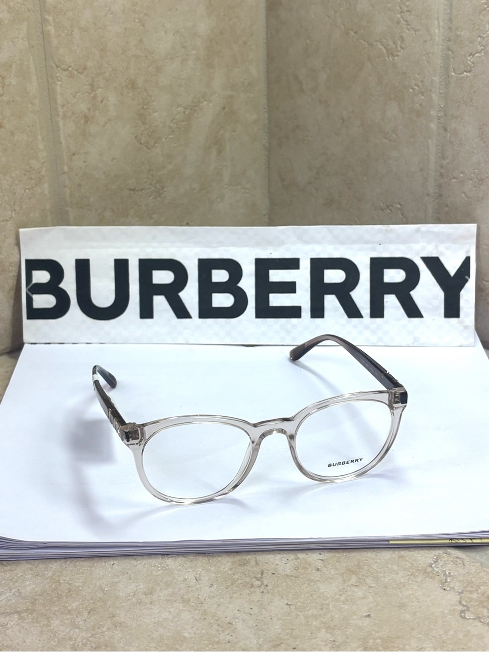 New Burberry B2250 3685 Clear Grey/Transparent Frame Glasses with Black Temples